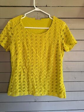 Yellow Lace Short-Sleeve Scoop Neck Top